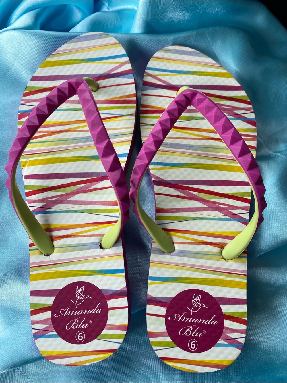 Amanda Blu Multicolor Striped Flip Flops — berry color & Lime Straps